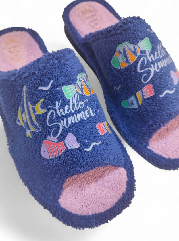 Zapatillas casa divertidas para verano Hello Summer con peces marino - 1