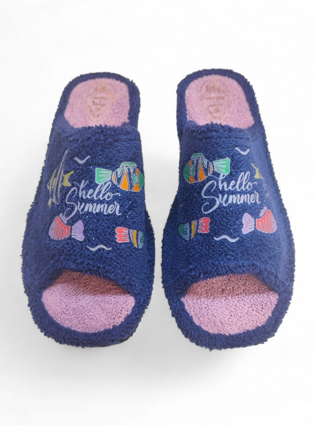 Zapatillas casa divertidas para verano Hello Summer con peces marino - 2