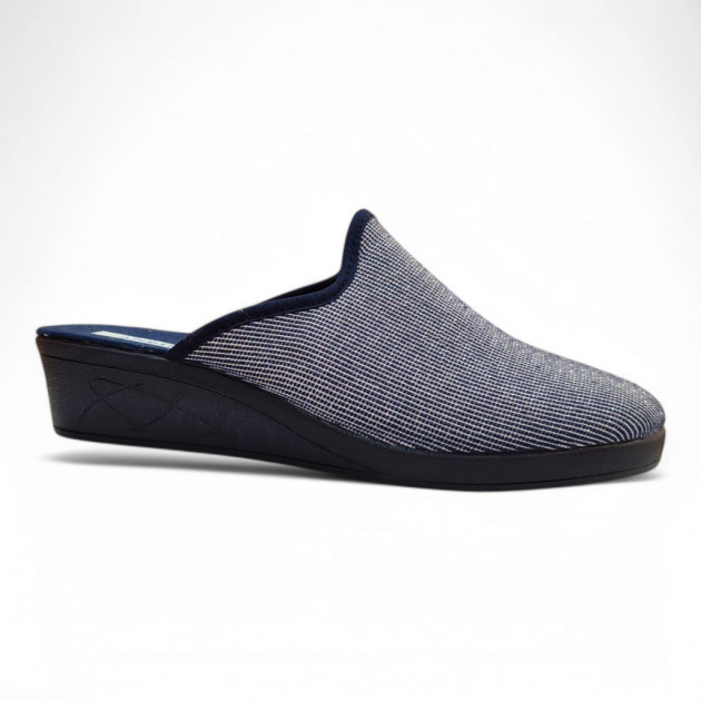 Zapatillas casa entretiempo con cuña azul marino - 1