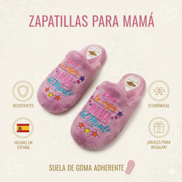 Zapatillas casa 'eres la mejor mamá del mundo' en rosa - 2