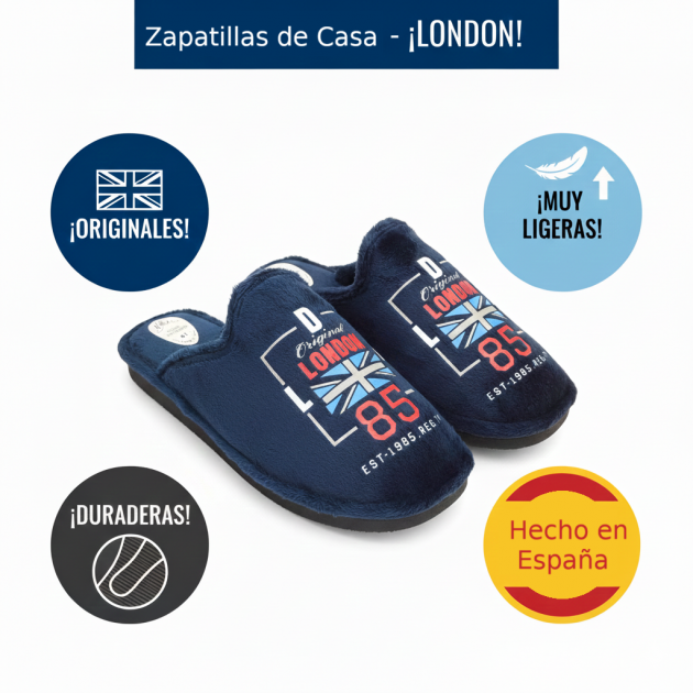 Zapatillas casa hombre ecónomicas azules con diseño joven - 1
