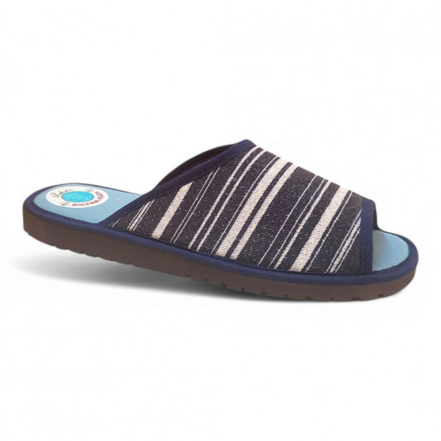 Zapatillas casa rayas hombre EXTRA-FLEX abiertas marino - 1