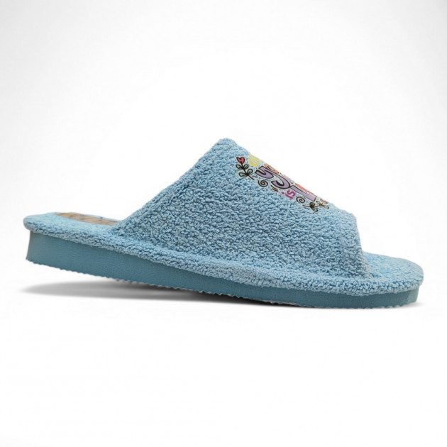 Zapatillas casa verano divertidas y económicas toalla celeste - 2
