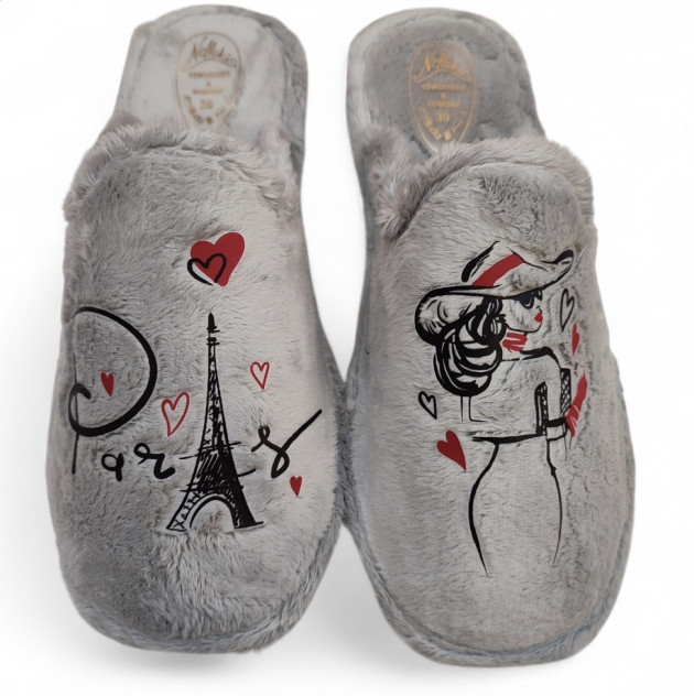 Zapatillas de casa Torre Eiffel para mujer en gris - 1