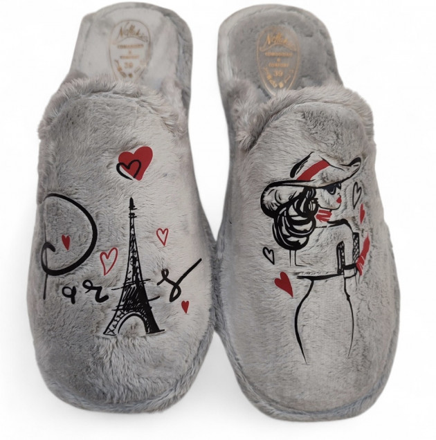 Zapatillas de casa Torre Eiffel para mujer en gris - 2