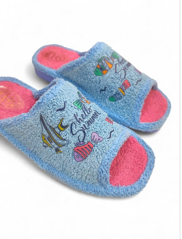 Zapatillas de casa verano divertidas pececitos celeste - 1