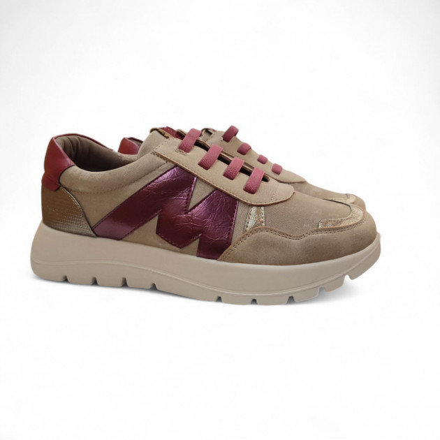 Zapatillas Mysoft taupe con M burdeos cordones elásticos - 1