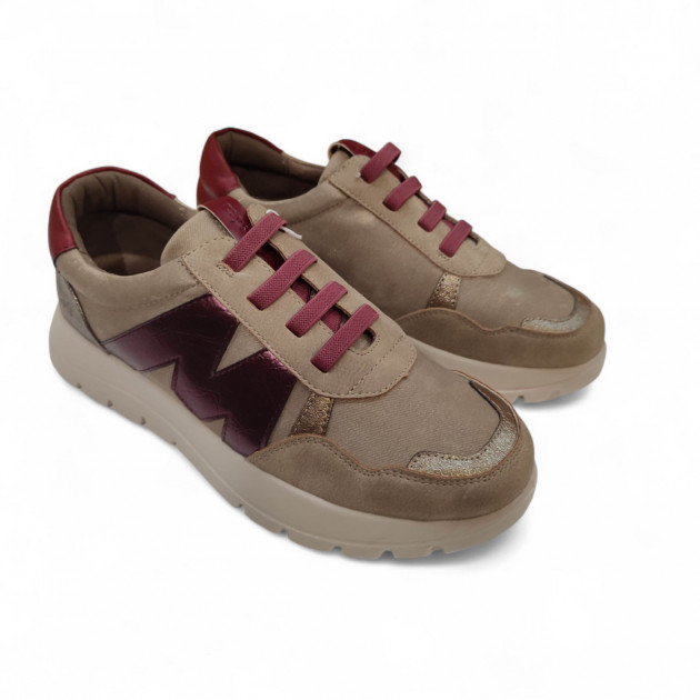 Zapatillas Mysoft taupe con M burdeos cordones elásticos - 3