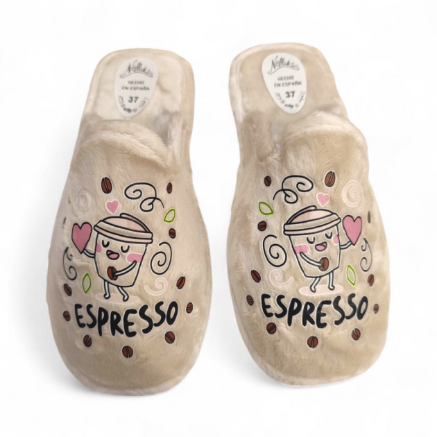 Zapatillas para casa divertidas de mujer café Espresso beige - 1