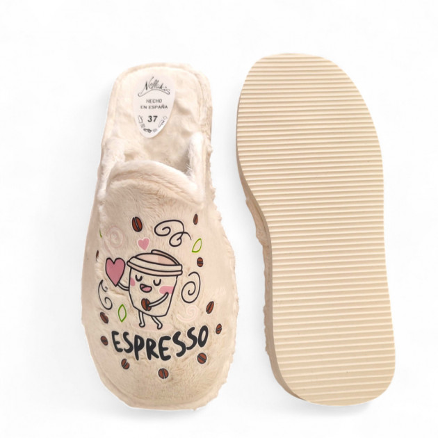 Zapatillas para casa divertidas de mujer café Espresso beige - 2
