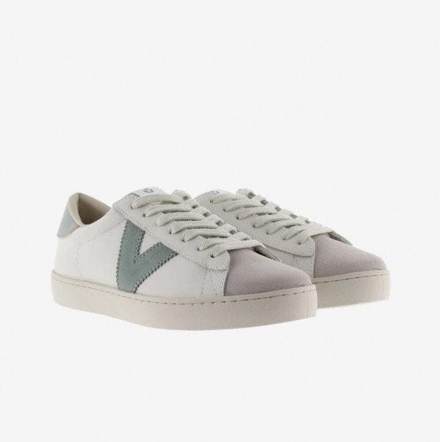 Zapatillas Victoria con V en piel y ante verde jade - 1