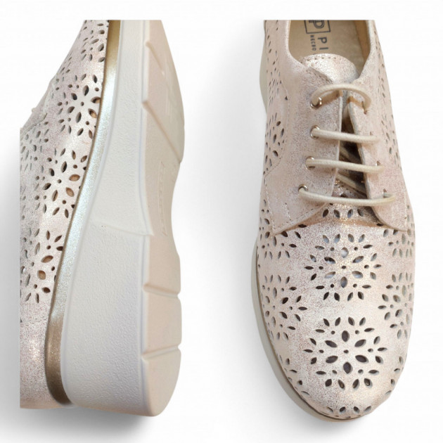 Zapatos blucher agujereados Pitillos con cuña en oro - 3