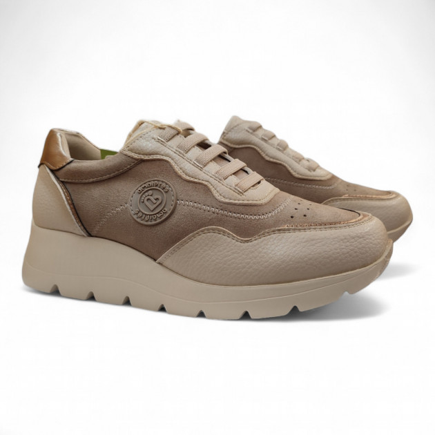 Zapatos deportivos Amarpies cordones elásticos crema - 1