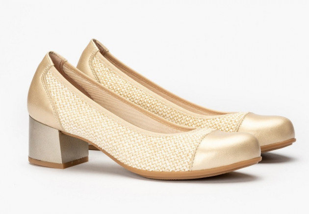 Zapatos Pitillos piel oro beig tacón medio - 1